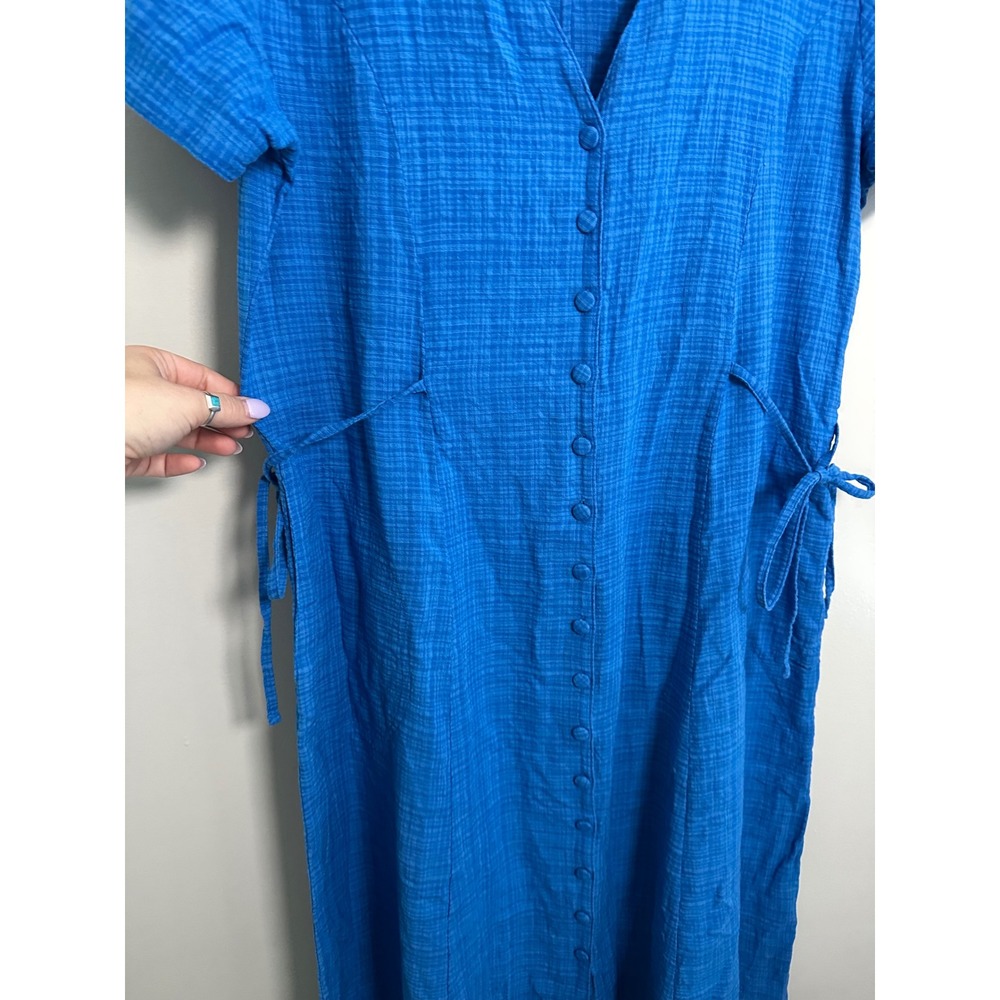 Oddbird Dilek Midi Dress Womens L Spring Blue Cotton Gauze Button Front Boho - Picture 6 of 10
